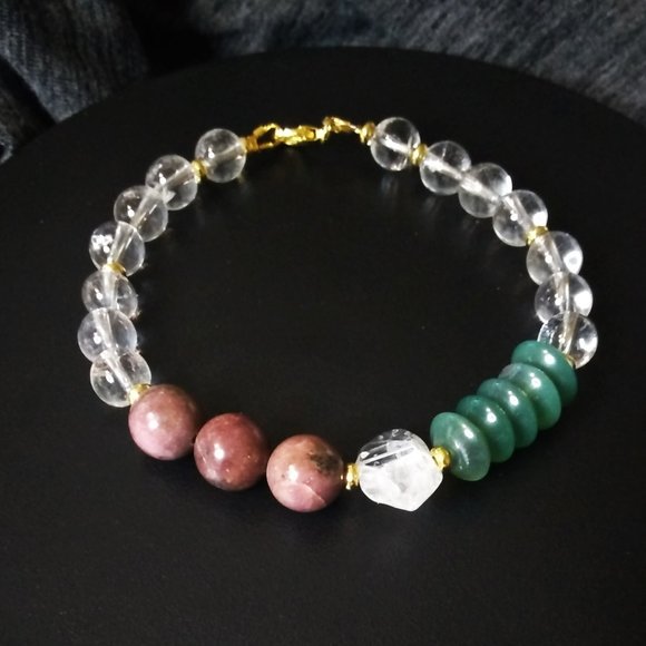 Clear Quartz & Green Agate & Rhodonite - Heart Healing & Self Love Bracelet - Picture 2 of 7